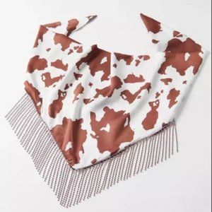 NEW Coachella fit / Cow Print Silky Rhinestone Tassel Scarf Top/Wrap - ONE SIZE